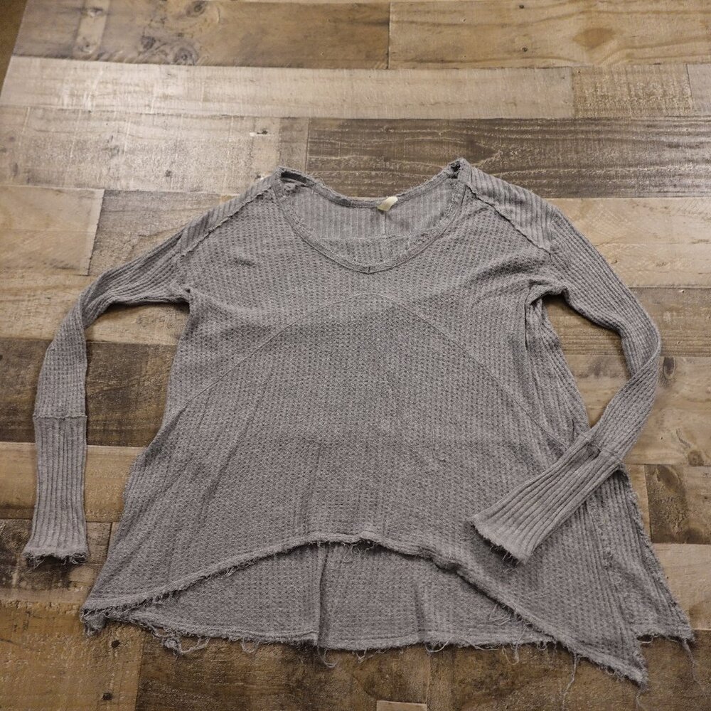 Free People Sunset Park waffle thermal top distressed women's extra small gray